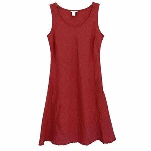 J Jill Dress 12 Petite Red 100% Linen Sleeveless Midi Boho Beach Fit & Flare